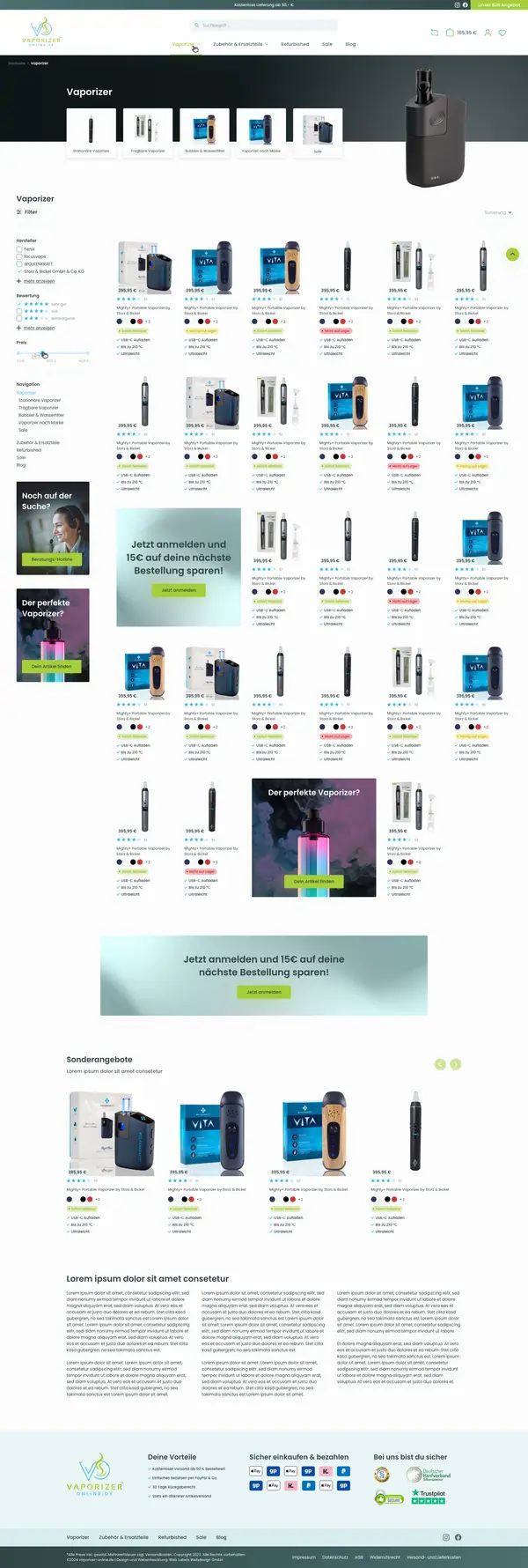 Wagner product listing, online shop built by Web Labels