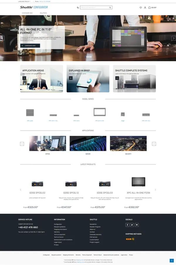 Shuttle Configurator homepage, online shop built by Web Labels