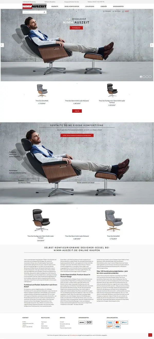 Nimm-Auszeit Sesselshop homepage, online shop built by Web Labels
