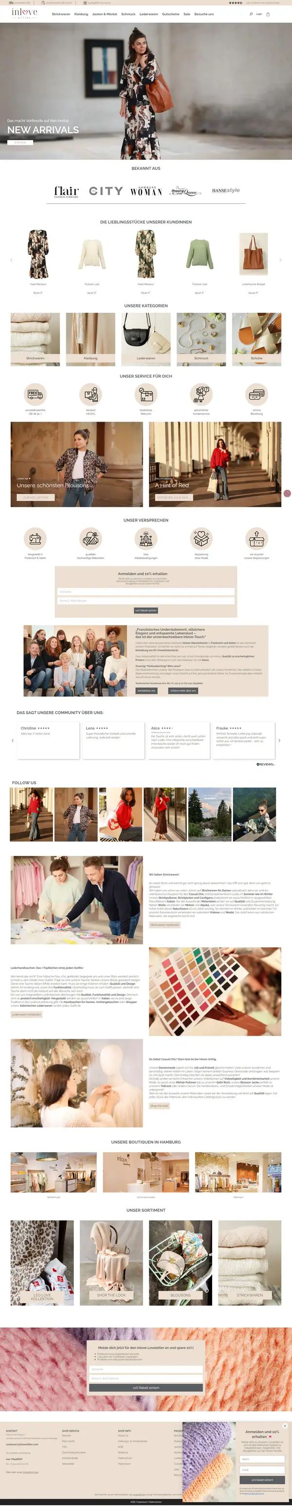 inlove homepage, online shop built by Web Labels
