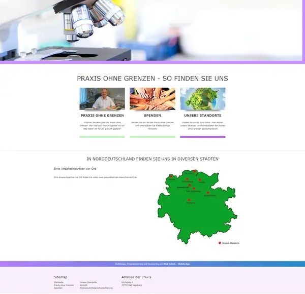 Praxis ohne Grenzen homepage, website built by Web Labels