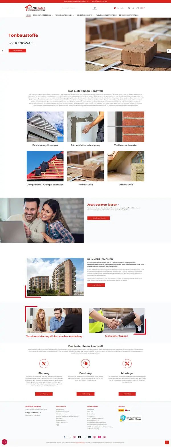 Renowall homepage, online shop built by Web Labels