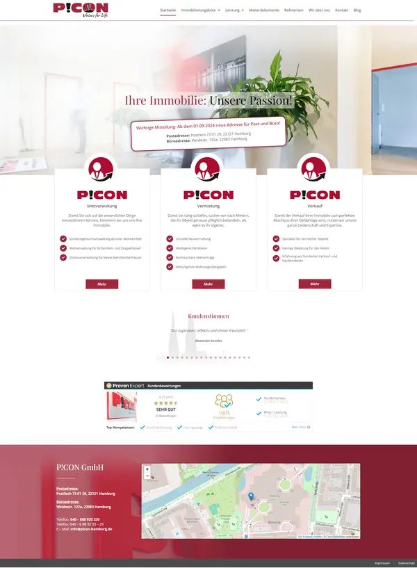 P!CON GmbH homepage, website built by Web Labels
