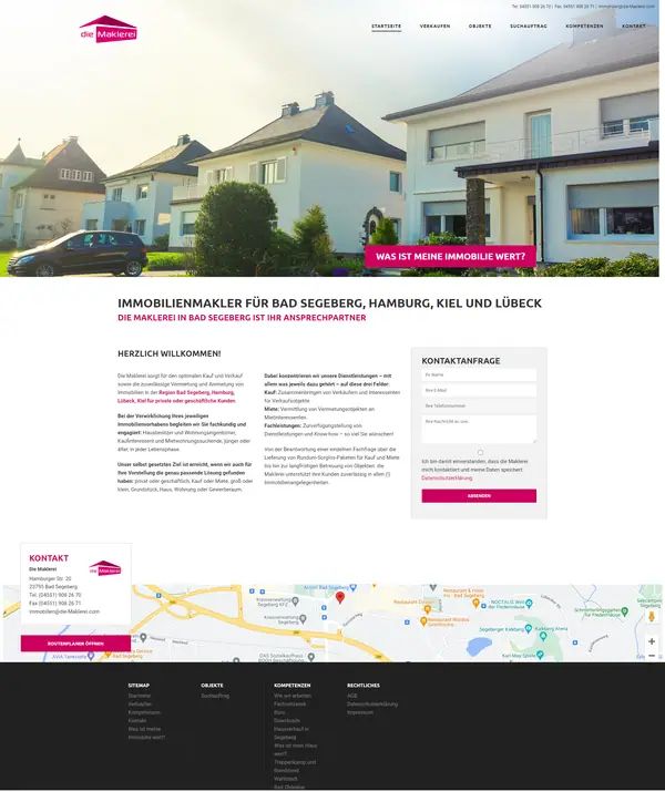 Home page of Die Maklerei, website built by Web Labels