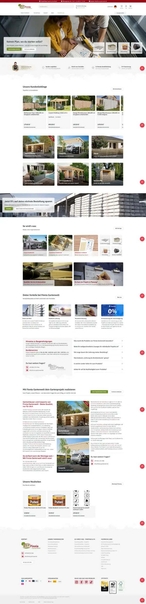 Finnia Gartenwelt homepage, online shop built by Web Labels