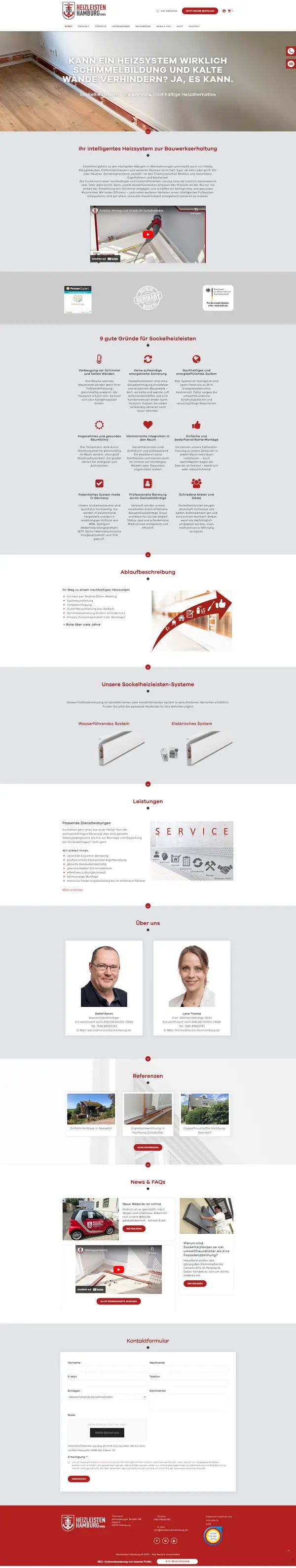 Heizleisten Hamburg homepage, online shop built by Web Labels