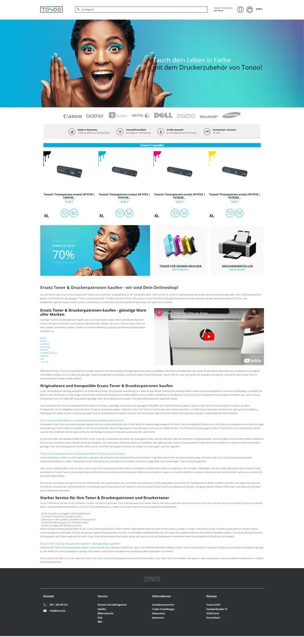 TONOO homepage, online shop built by Web Labels