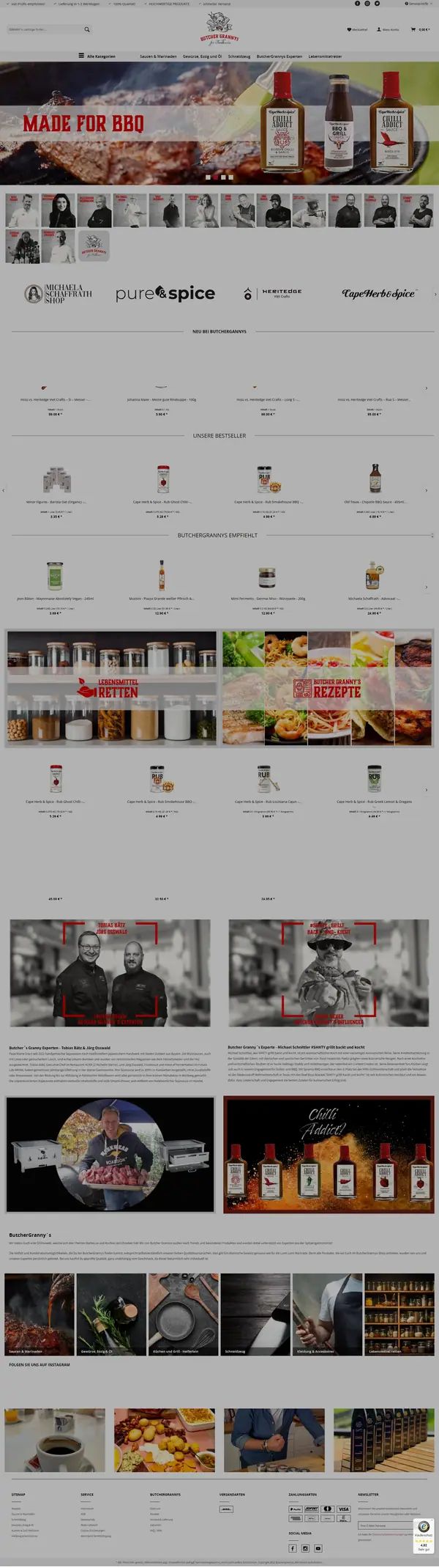 Home page of Butchergrannys, online shop built by Web Labels