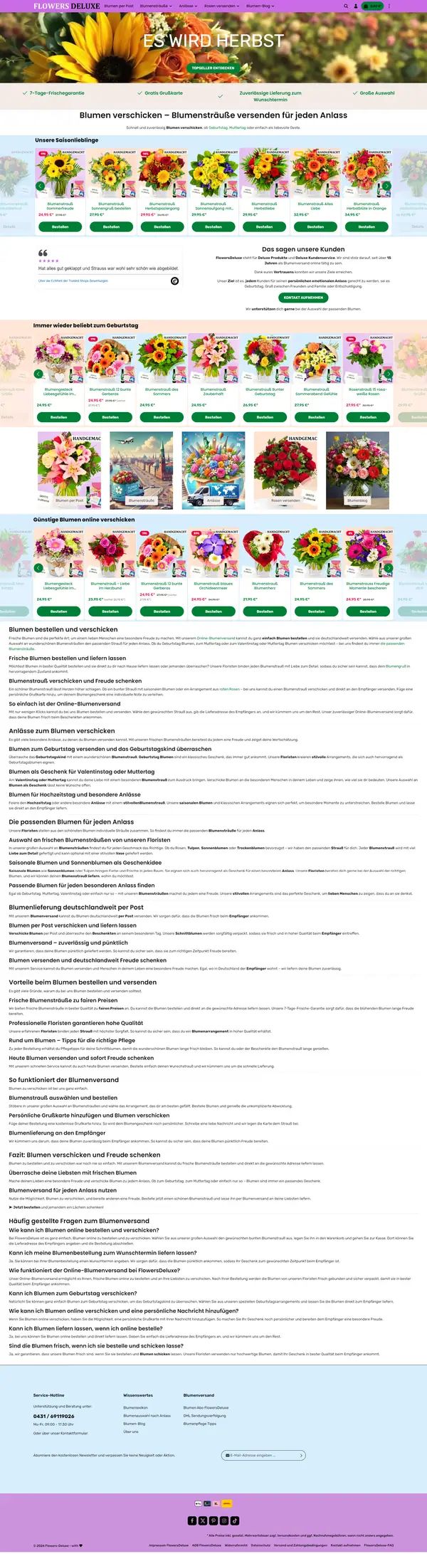 Flowers Deluxe homepage, online shop built by Web Labels