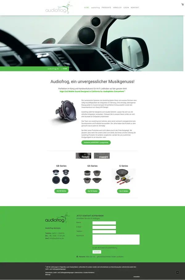 Home page of Audiofrog, website built by Web Labels