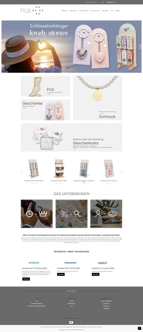 HCA homepage, online shop built by Web Labels