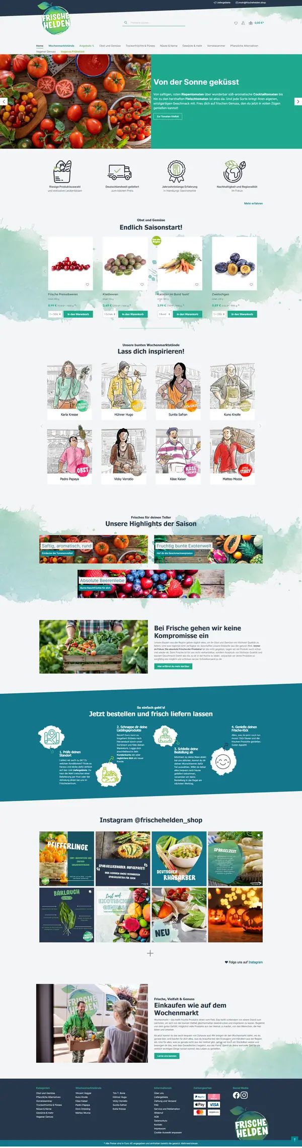 Frische Helden homepage, online shop built by Web Labels