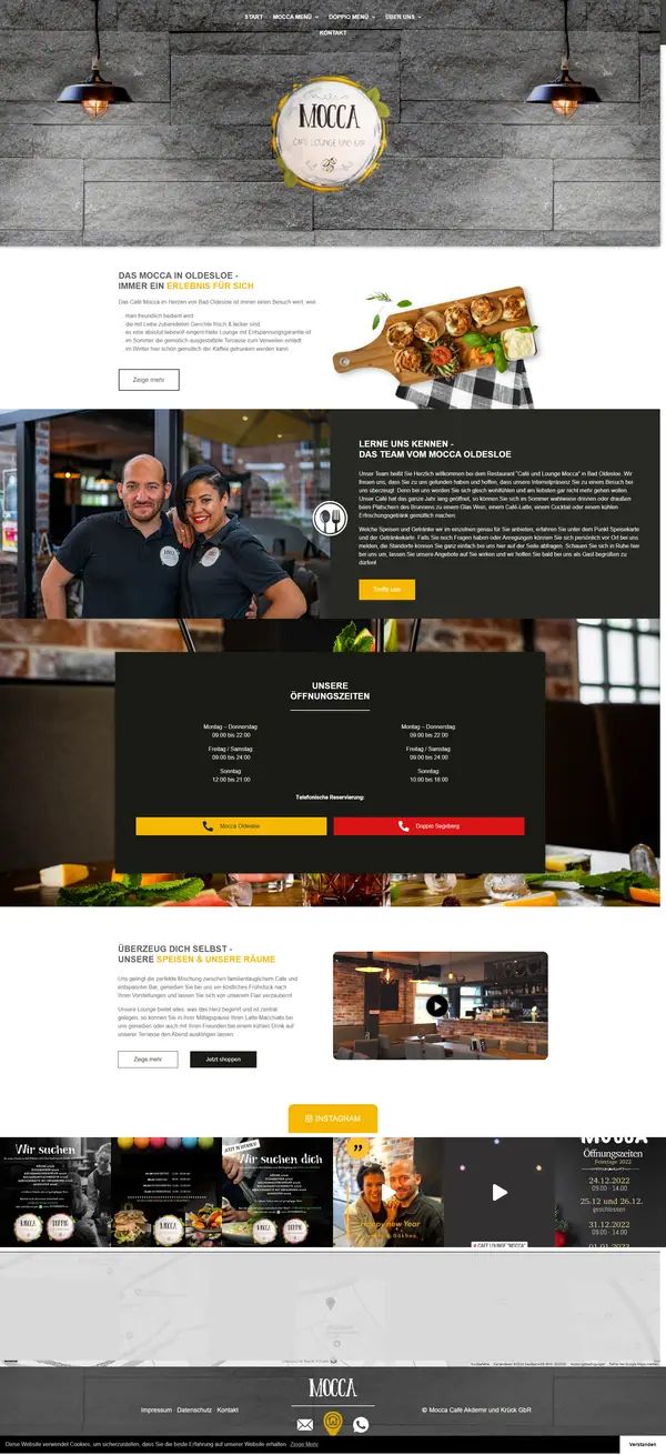 Café Mocca homepage, website built by Web Labels