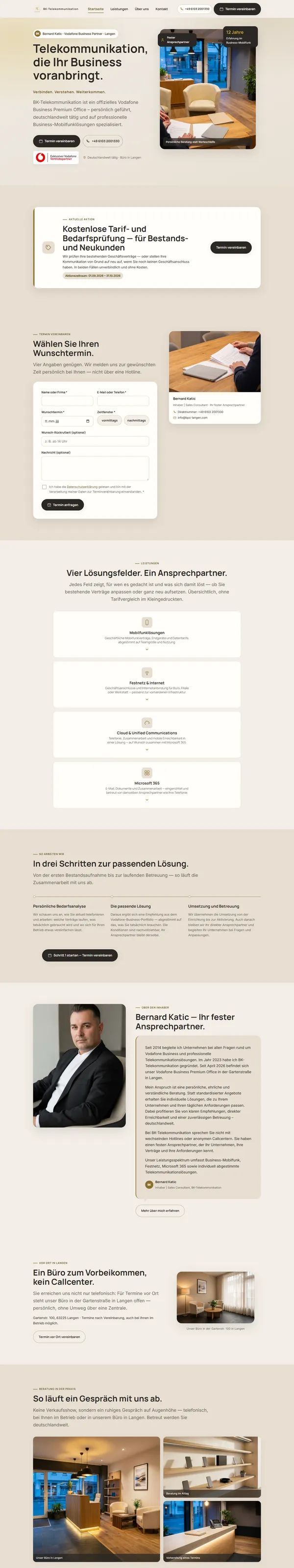 Startseite der Website von BK-Telekommunikation, umgesetzt von Web Labels mit Modiva
