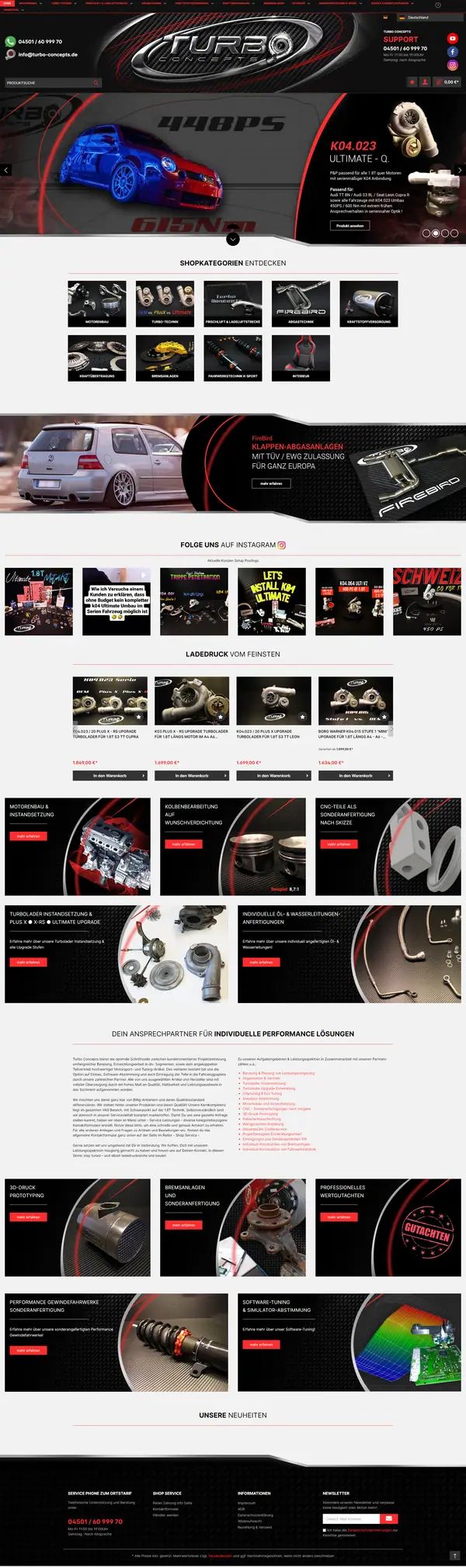 Turbo Concepts homepage, online shop built by Web Labels