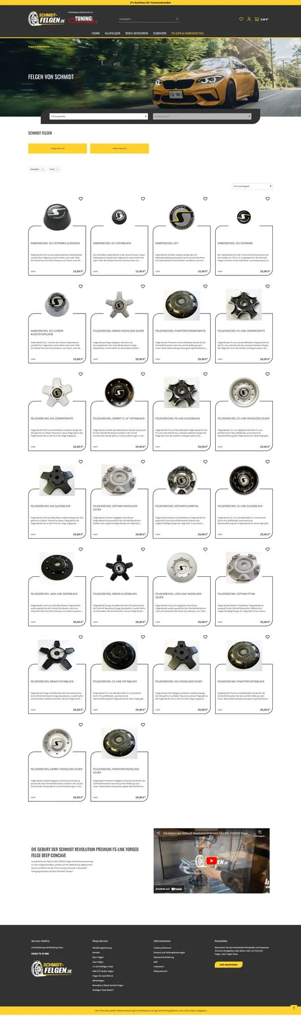 Schmidt Felgen homepage, online shop built by Web Labels