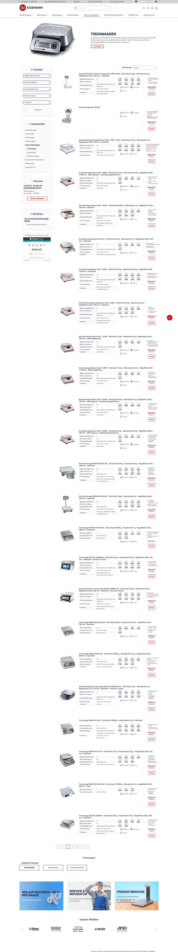 Home page of Essmann Wägetechnik, online shop built by Web Labels