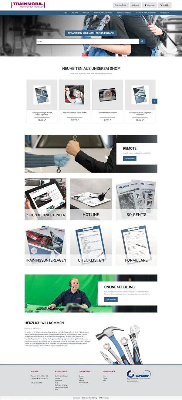 Trainmobil homepage, online shop built by Web Labels
