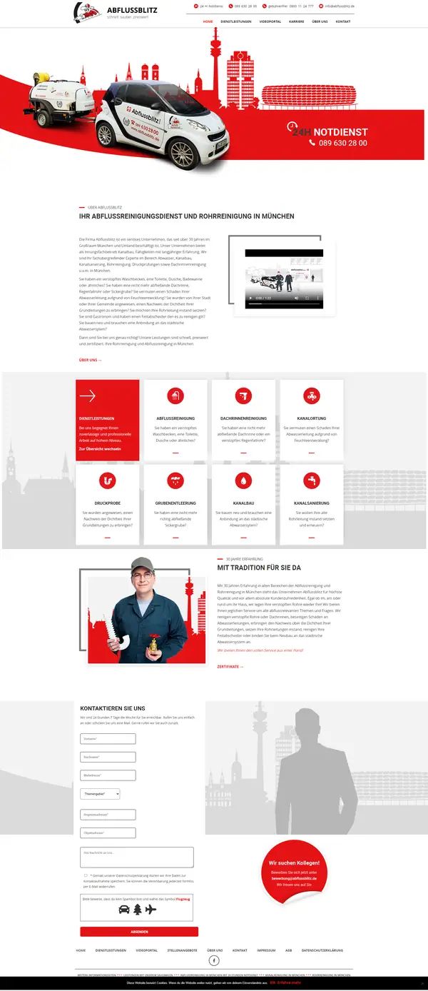 Home page of Abflussblitz, website built by Web Labels
