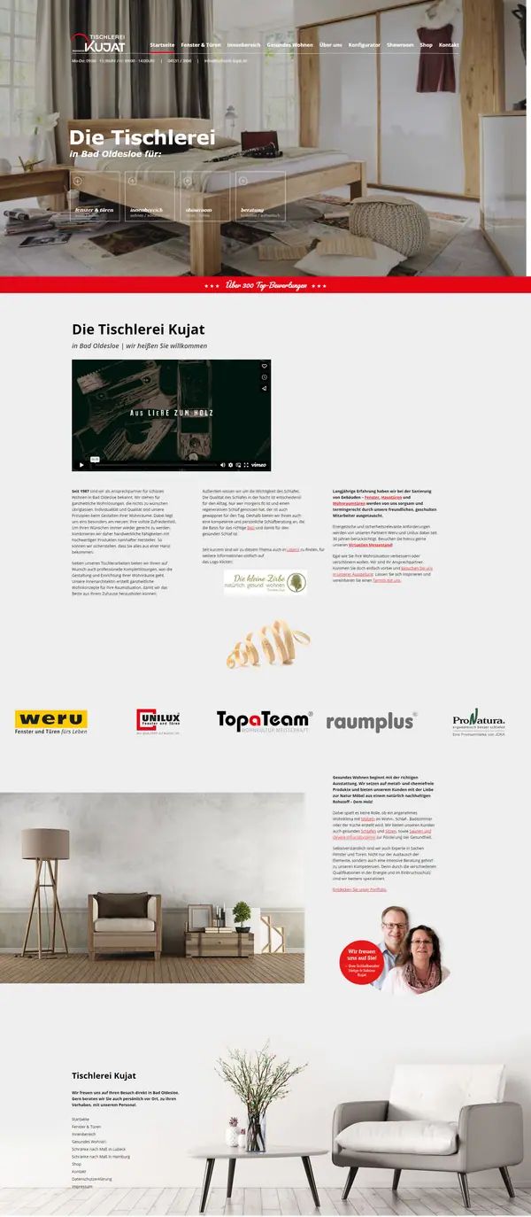 Tischlerei Kujat homepage, website built by Web Labels