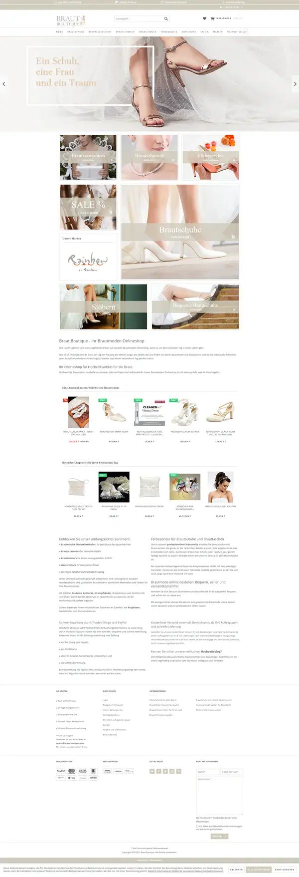 Home page of Braut Boutique, online shop built by Web Labels