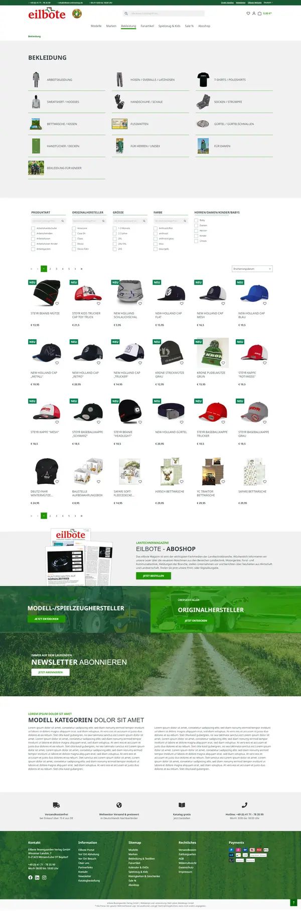 Home page of Eilbote, online shop built by Web Labels