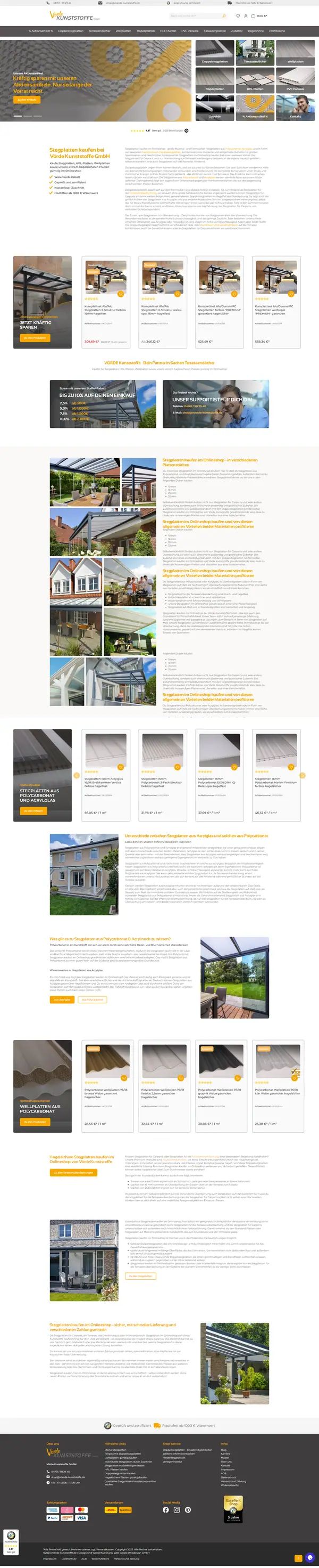 Vörde Kunststoffe homepage, online shop built by Web Labels