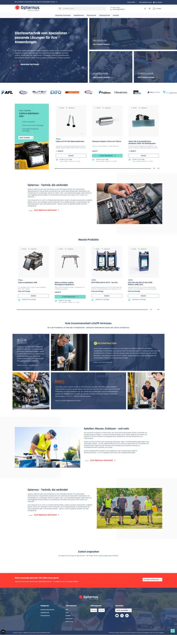 Opternus homepage, online shop built by Web Labels
