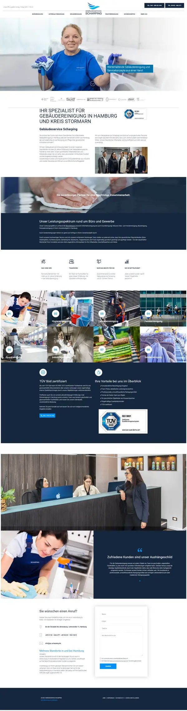 Homepage of Scharping building cleaning, website built by Web Labels