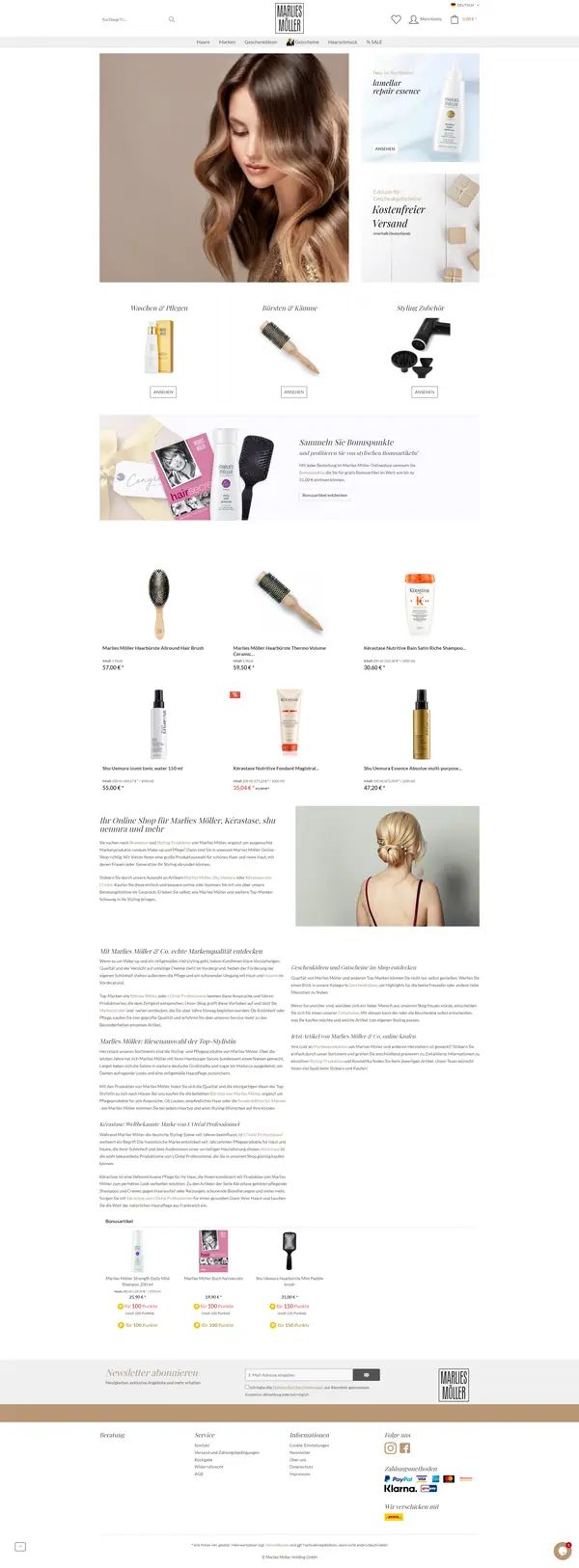 Marlies Möller homepage, online shop built by Web Labels