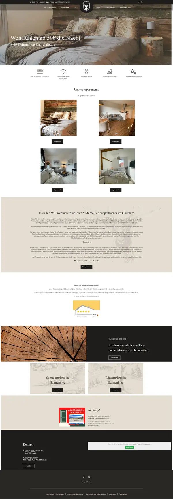 Homepage of the holiday apartment Chalet im Harz, website built by Web Labels