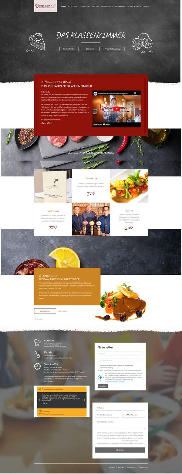 Restaurant Klassenzimmer homepage, website built by Web Labels