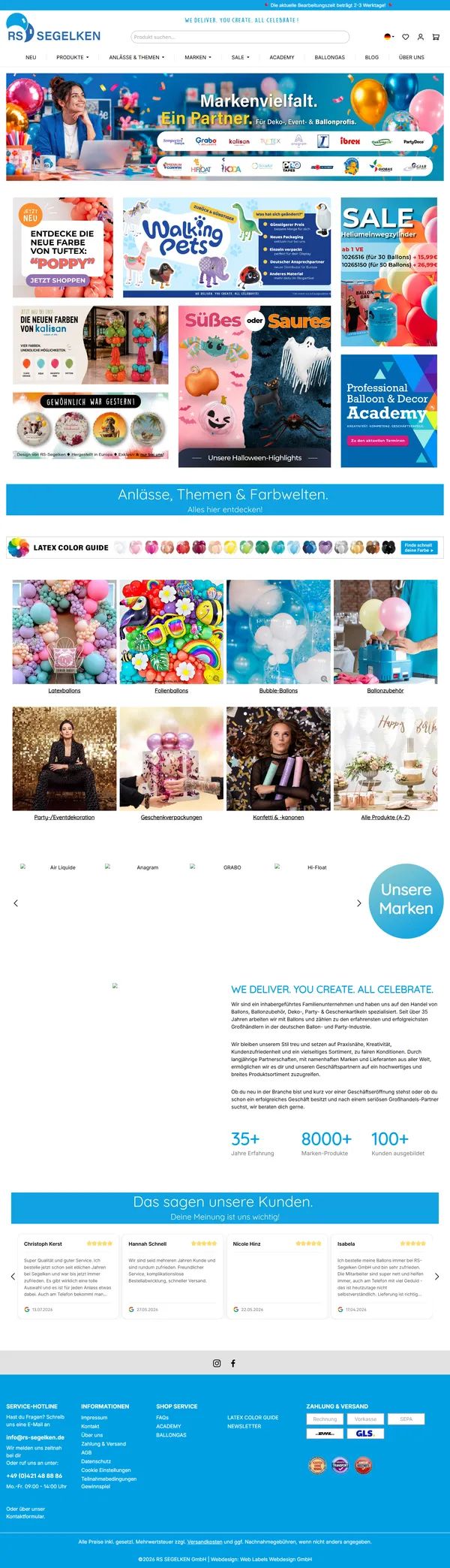Homepage of the RS-Segelken B2B shop with brands and occasions, built by Web Labels