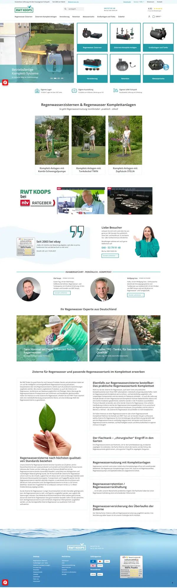 Regenwasser Zisterne homepage, online shop built by Web Labels