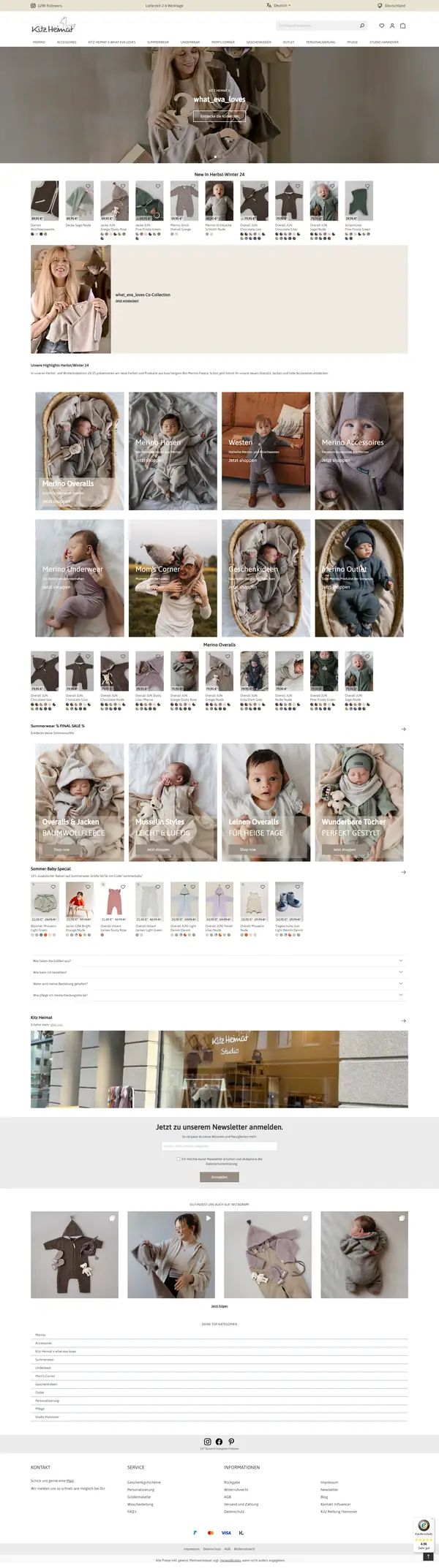 Kitzheimat homepage, online shop built by Web Labels