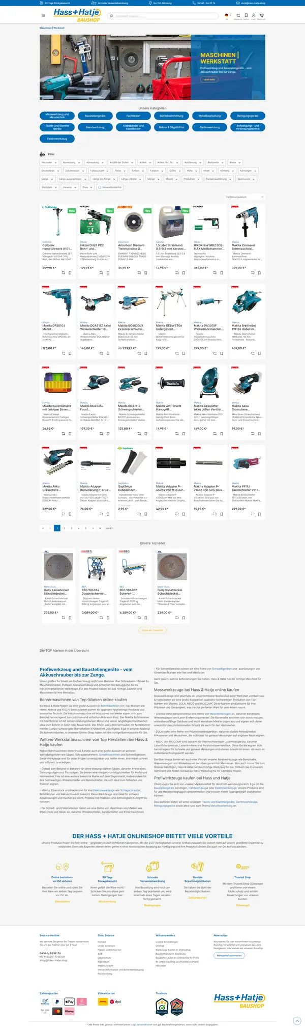 Startseite von Hass+Hatje, Onlineshop umgesetzt von Web Labels