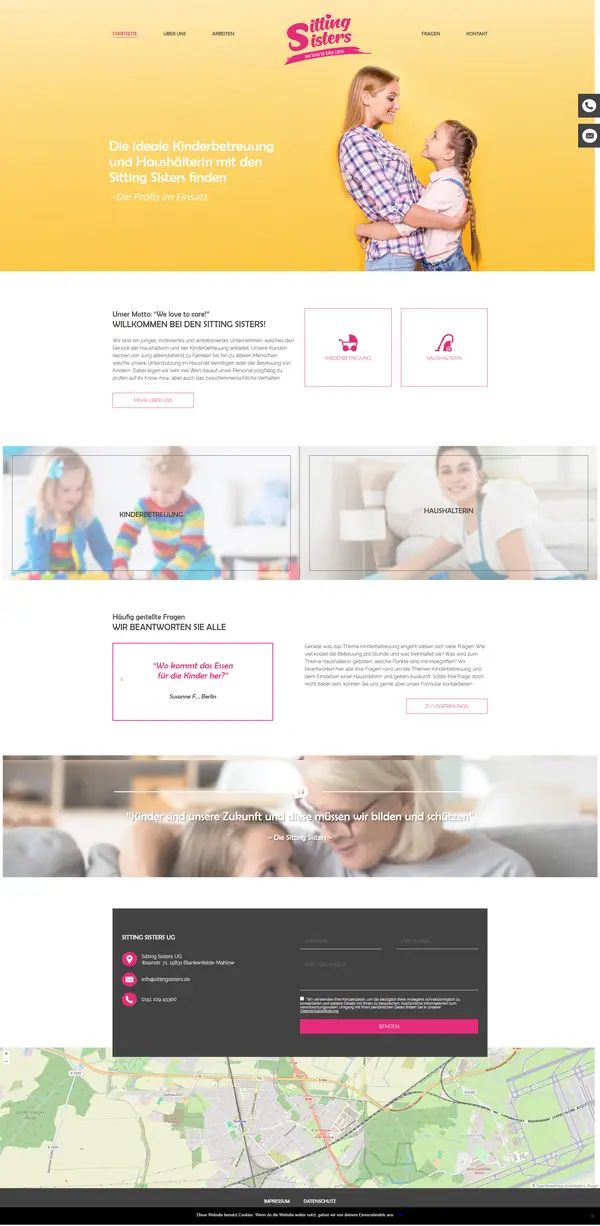 Sitting Sisters Dienstleistungen homepage, website built by Web Labels