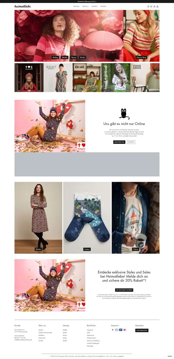 Heimatliebe homepage, online shop built by Web Labels