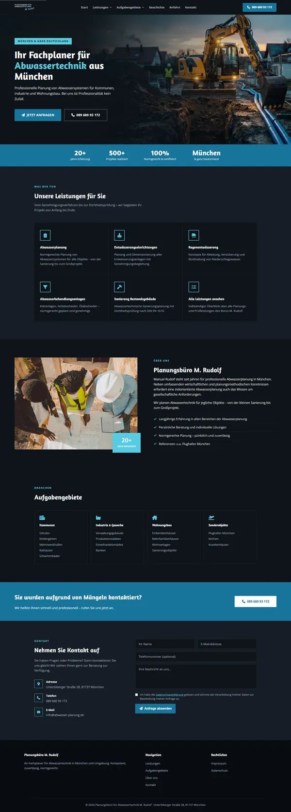 Startseite der Website von Planungsbüro M. Rudolf, umgesetzt von Web Labels mit Modiva