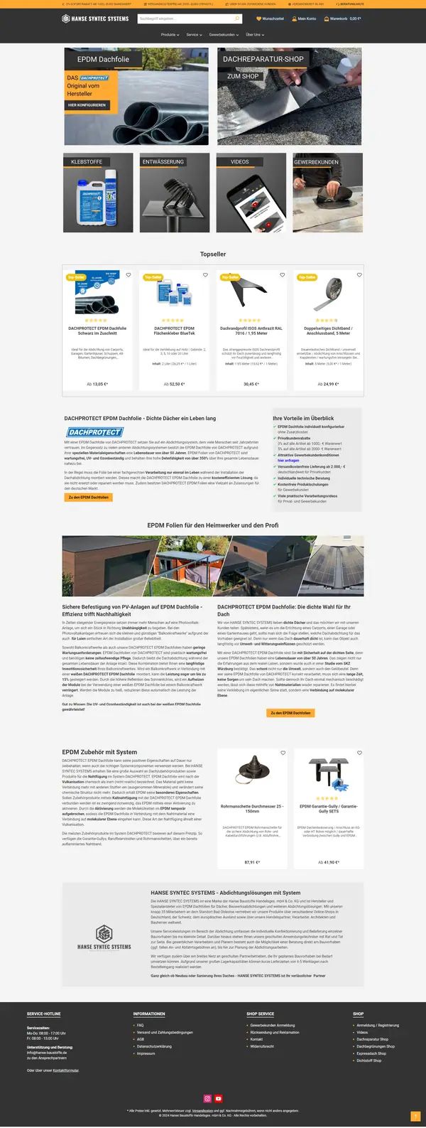 Hanse Baustoffe homepage, online shop built by Web Labels
