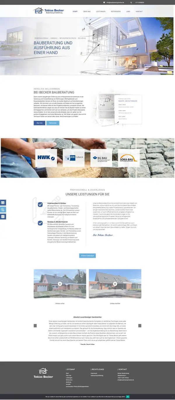 Home page of Becker Bauberatung, website built by Web Labels