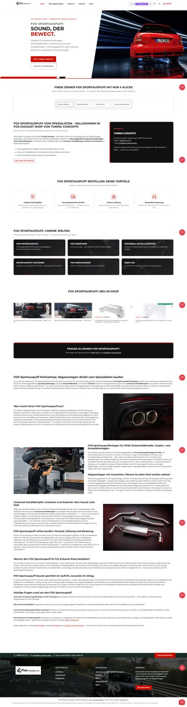 FOX sports exhausts homepage, online shop built by Web Labels