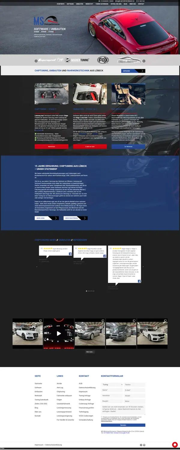 MS Motorperformance homepage, website built by Web Labels