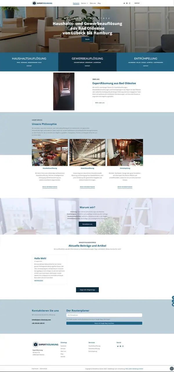 Home page of ExpertRäumung, website built by Web Labels