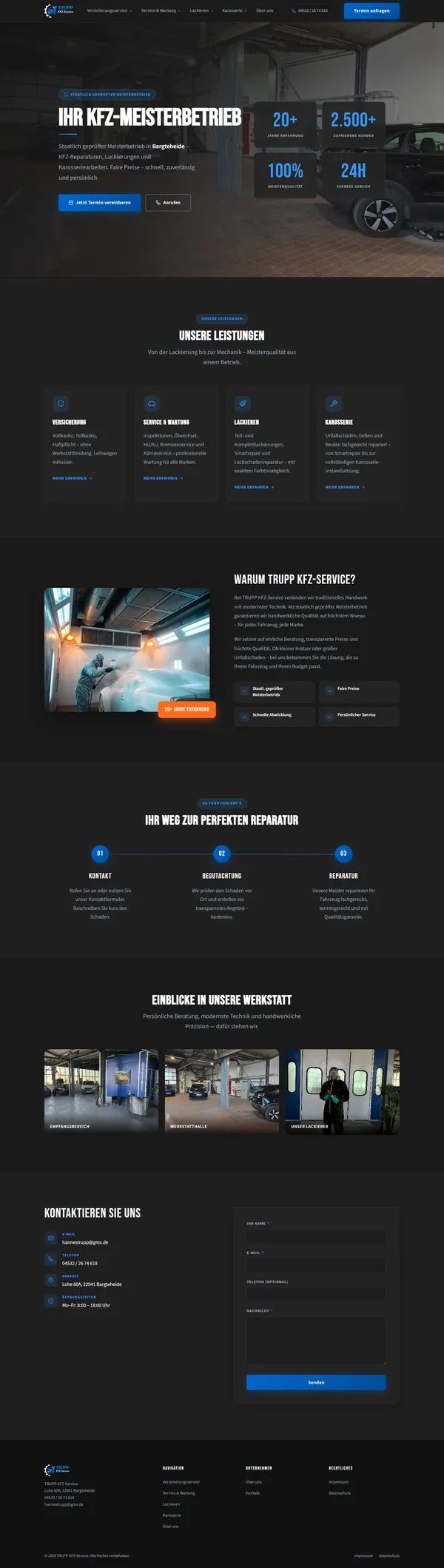 Startseite der Website von TRUPP KFZ-Service, umgesetzt von Web Labels mit Modiva