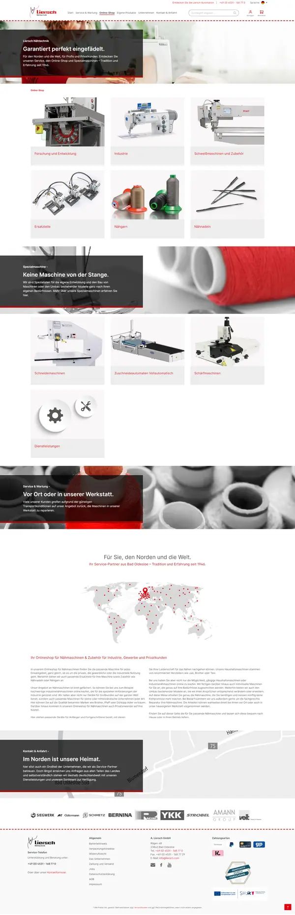 Liersch Nähtechnik homepage, online shop built by Web Labels