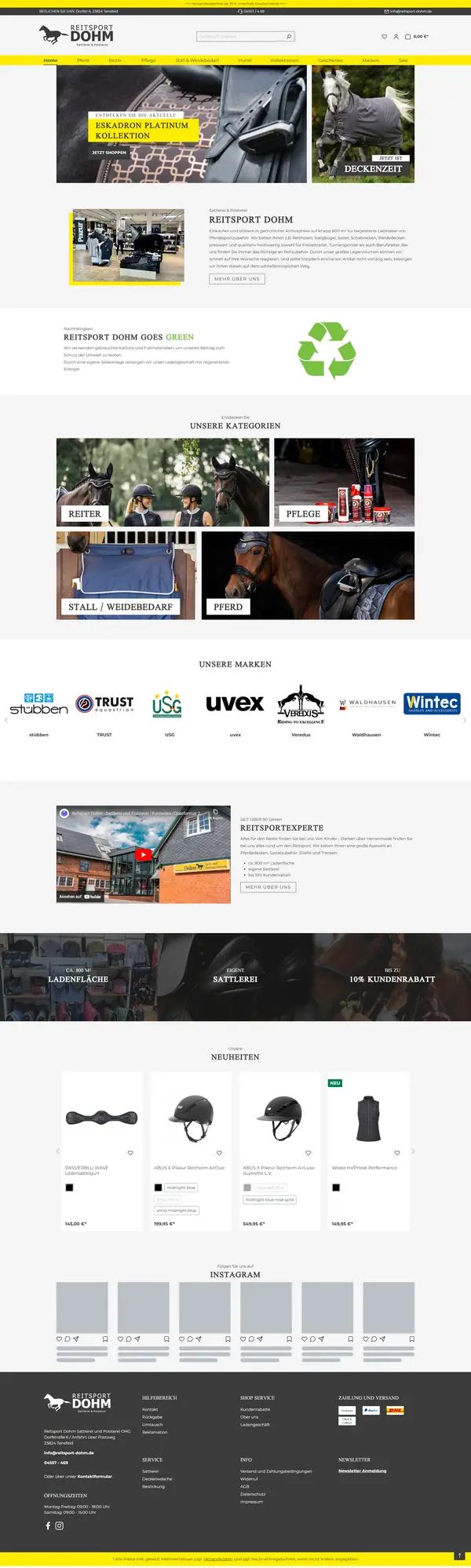 Reitsport Dohm homepage, online shop built by Web Labels
