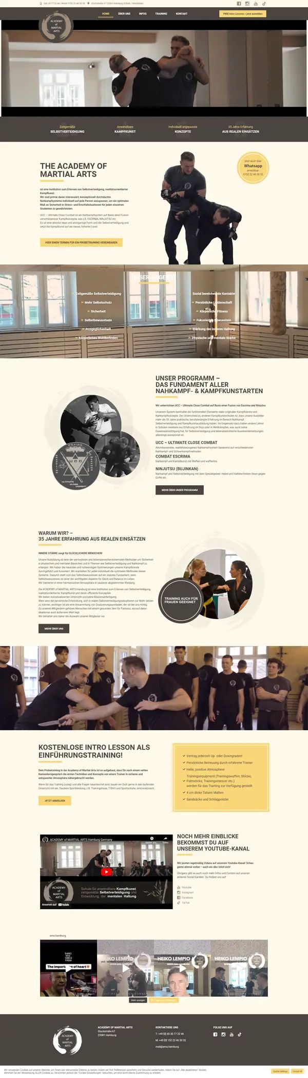 Home page of Academy of Martial Arts, website built by Web Labels