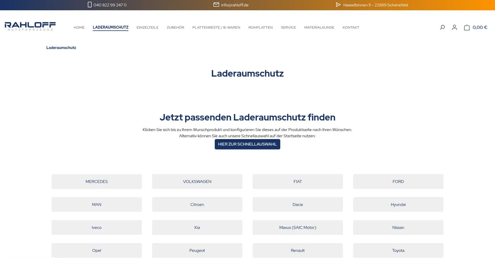 Choosing load area protection by vehicle make in the Rahloff Nutzfahrzeuge shop