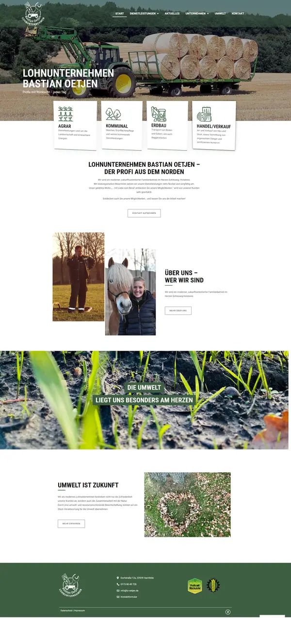 Home page of Bastian Oetjen Lohnunternehmen, website built by Web Labels